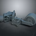Gray Industrial Mechanical Part With Metal Wheel And Connecting Components Structure