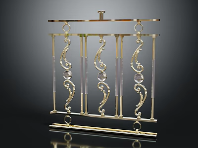 Decorative Golden Railing With Intricate Patterns Transparent Crystal Elements And Elegant Design 3d model