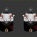 Two Red And Black Ship Models With Yellow Deck Structures And White Cabins 3d model