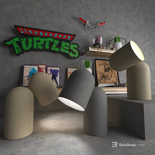 Modern Tilted Stacked Cylindrical Table Lamps In Gray Beige For Interior Decor 3d model