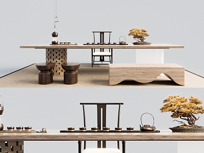 New Chinese Tea Table and Chair 3d model