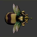 Colorful Winged Bee With Yellow Black Striped Body Green Eyes Artistic Design