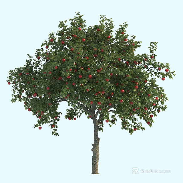 Vibrant Green Leafy Arbor Bearing Plentiful Red Fruits On Branches 3d model 