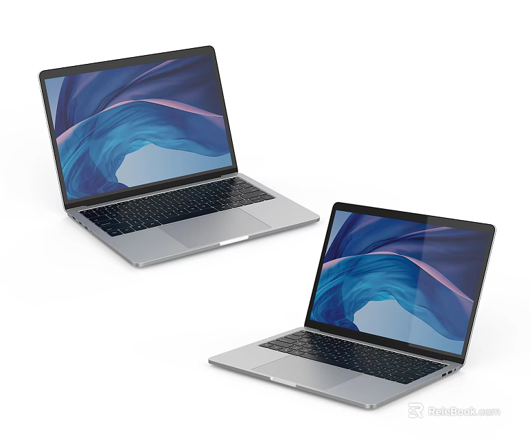 Modern Silver Laptops Featuring Blue Abstract Screen Display And Sleek Design 3d model 