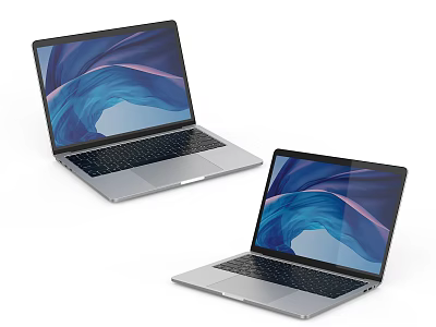 Modern Silver Laptops Featuring Blue Abstract Screen Display And Sleek Design 3d model