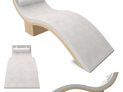 Modern Light Fabric Lounge Chair With Curved Wooden Frame And Supportive Cushion 3d model