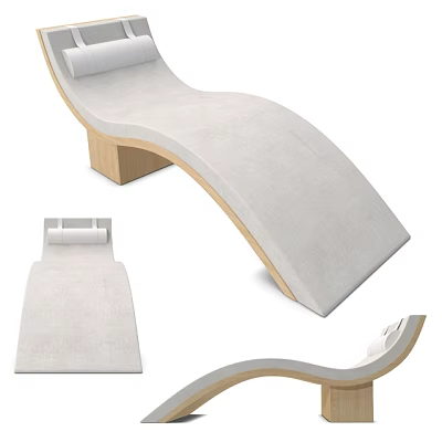 Modern Light Fabric Lounge Chair With Curved Wooden Frame And Supportive Cushion 3d model