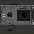 Industrial Equipment With Metal Frame Green Component Red Button Black Panel And Yellow Warning Sign