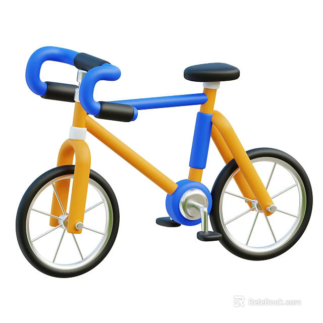 Colorful Children's Bicycle With Blue Orange Frame Black Seat And Handlebars For Sports Equipment 3d model 