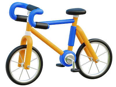 Colorful Children's Bicycle With Blue Orange Frame Black Seat And Handlebars For Sports Equipment 3d model