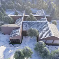 Modern Detached Villa In Snowy Forest Surroundings With Sloped Roof And Snow Covered Trees
