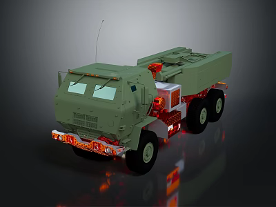 Green Military Heavy Duty Transport Truck With Multi Wheel Design And Antenna 3d model
