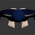 3D Character With Blue Hair Dark Blue Tight Top Light Shorts Black Leggings And Barefoot