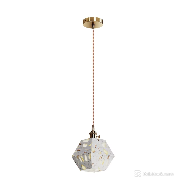 Modern Hexagonal White Chandelier with Perforated Design and Metal Chain 3d model