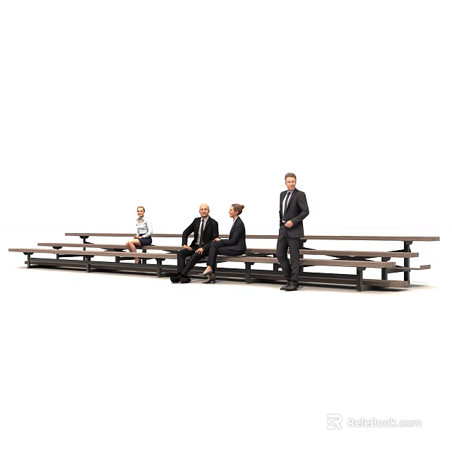 Public Facility Urban Bench With People Sitting And Standing In Outdoor Area 3d model 