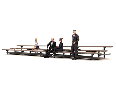 Public Facility Urban Bench With People Sitting And Standing In Outdoor Area 3d model