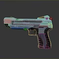 Futuristic White And Black Pistol With Blue Light Stripe And Ergonomic Grip Design