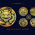 Chinese Golden Dragon Elements With Traditional Circular Patterns And Vector Design 3d model