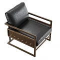Modern Single Sofa With Black Leather Upholstery Wooden Frame And Rattan Side Panels