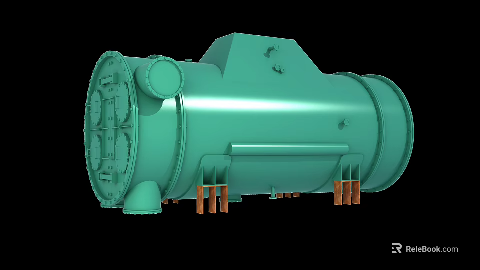 Green Cylindrical Industrial Equipment Storage Tank With Metal Support Legs 3d model 