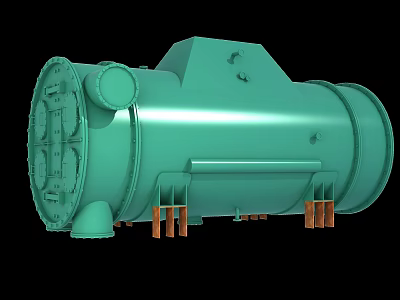 Green Cylindrical Industrial Equipment Storage Tank With Metal Support Legs 3d model