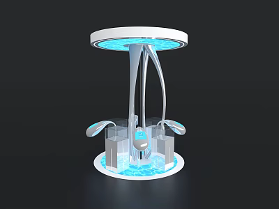 Modern Display Island With Circular Top Blue Lighting And Transparent Support Structure 3d model
