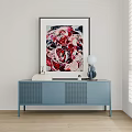 Modern Blue Console Table With Abstract Painting And Table Lamp 3d model