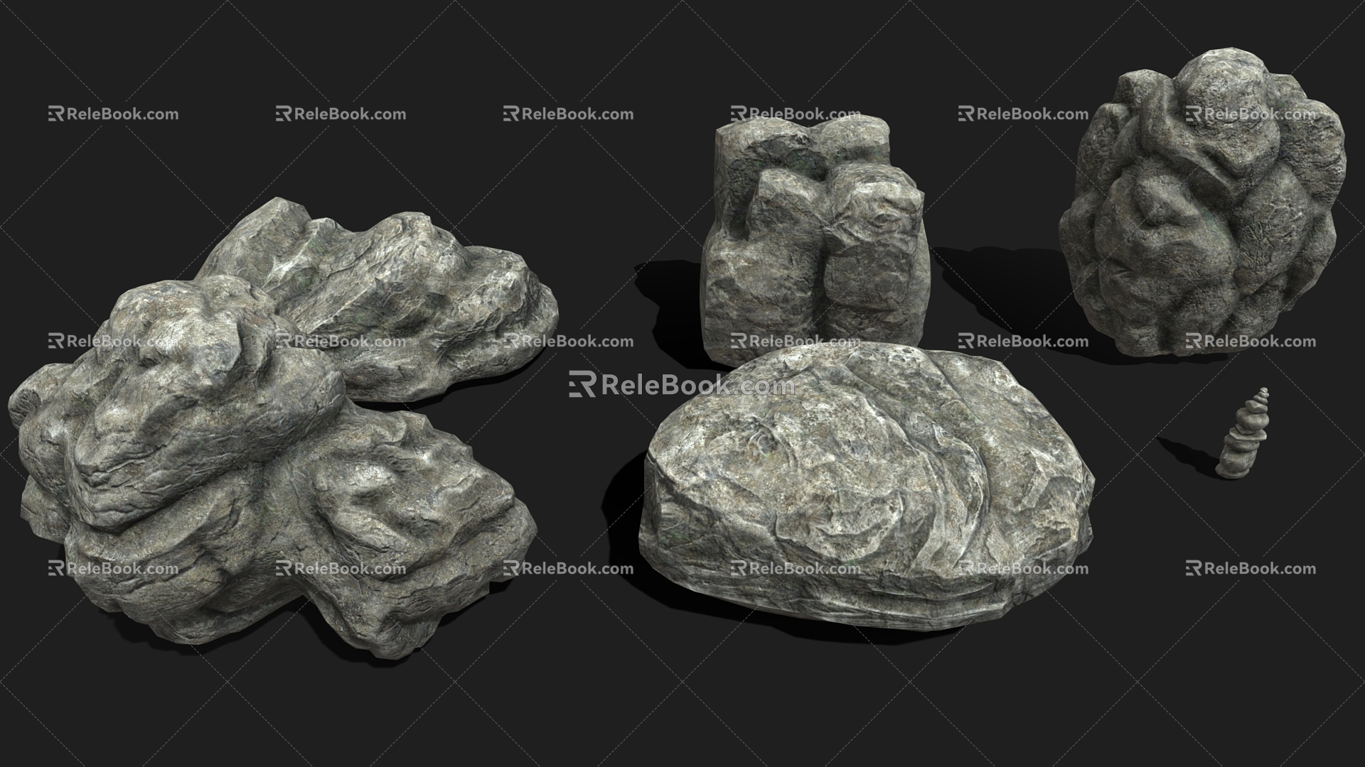 Stone 333 Cartoon Stone Rock Stone Block Boulder Stone Pillar Cliff 3d model