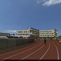 Modern School Building Exterior With Colorful Facade Multiple Floors And Sunny Sky
