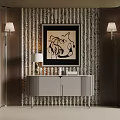 Elegant Entryway Console Cabinet with Framed Artwork Wall Sconces and Textured Wall 3d model