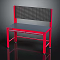Red Metal Workbench With Black Top And Mesh Back Panel For Workshop 3d model
