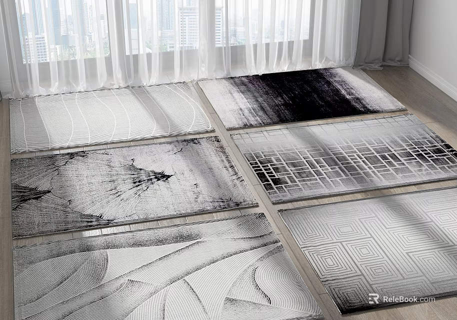 Multiple Square Rugs With Modern Abstract And Geometric Patterns For Indoor Floor Decor 3d model