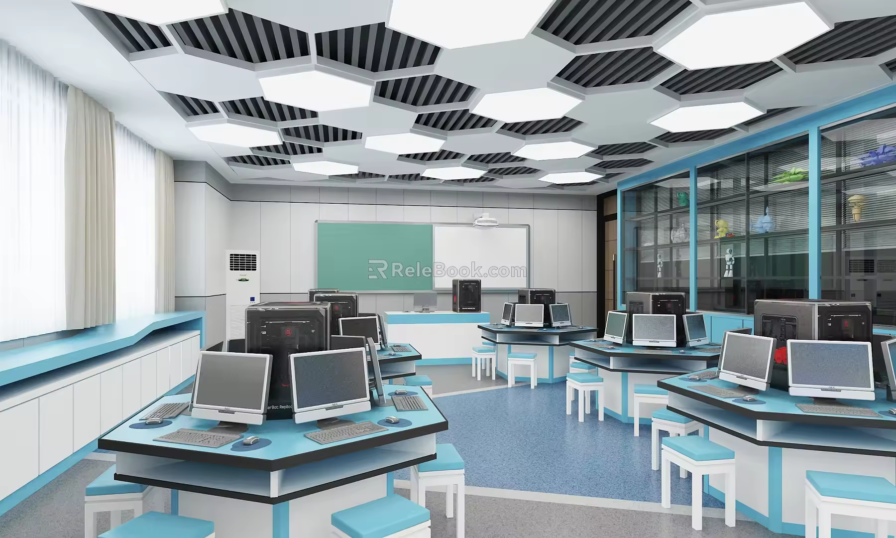 Modern Classroom Printing Classroom Science and Technology Classroom Computer Desks and Chairs 3d model