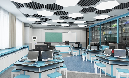 Modern Classroom Printing Classroom Science and Technology Classroom Computer Desks and Chairs 3d model