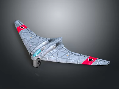 Vintage Flying Wing Aircraft With Silver Gray Body Red Wing Markings And Twin Engines 3d model