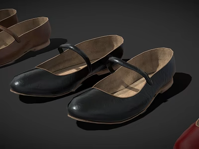 Classic Leather Mary Jane Shoes in Black Brown and Red 3d model