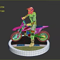 Woman In Orange White Outfit Riding Dirt Bike On Green Grass Base With Blue Lines