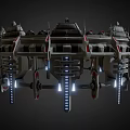 Cartoon Scene Of Futuristic Circular Structure With Multiple Towers Illuminated Lights And Mechanical Details