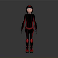 3D Character In Black Red Outfit With Helmet Knee Pads And Animal Companion