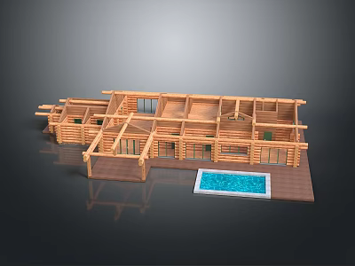 Wooden House Design Featuring Multiple Rooms And Outdoor Swimming Pool Structure 3d model