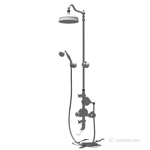 Modern Shower Head With Rainfall Top Sprayer Handheld Wand And Control Valves 3d model 