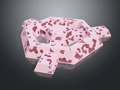 Cartoon Scene Featuring Playful Pink Abstract Structure With Irregular Geometric Cutouts 3d model