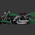 Green Motorcycle With Red Seat Unique Modern Design And Distinct Wheels