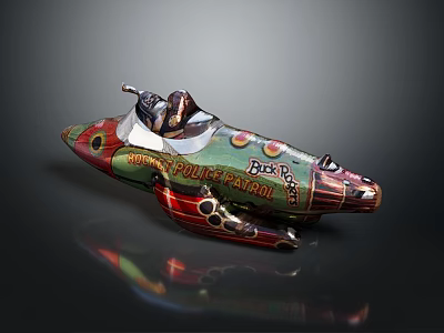 Colorful Space Patrol Rocket Ship Model With Cosmic Star Motifs And Decorative Patterns 3d model