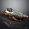 Colorful Space Patrol Rocket Ship Model With Cosmic Star Motifs And Decorative Patterns