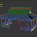 Cartoon Style Chinese Traditional Pavilion With Red Pillars Green Eaves And Carved Railings