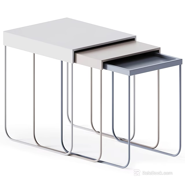 Modern Nested Side Table Set With Metal Legs And Different Colors 3d model
