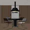 Mahjong Room Interior Design With Black Table Four Chairs Black Pendant Light And Wooden Walls