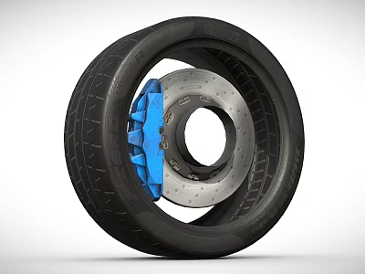 Detailed Car Tire With Blue Caliper Silver Brake Disc And Tread Design 3d model