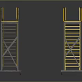 Industrial Mobile Platform Ladders With Yellow Railings And Metal Frames